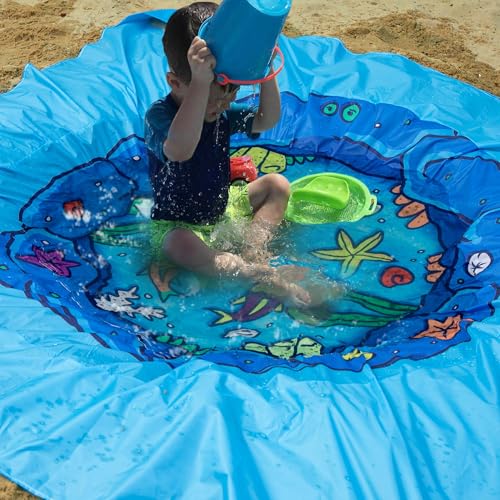 RunNico 6.6 x 6.6 Ft Portable Baby Beach Pool, Waterproof Beach Pool Blanket for Toddler with Water Bag, Collapsible Beach Puddle Mat for Boys Girls Kids Infant Outdoor Summer Vacation - color: Style 1