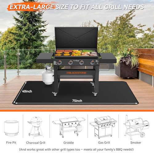 75x40 inches Large Under Grill Mats for Blackstone, Double-Sided Fireproof Outdoor Grill Protective Mat, Oilproof Waterproof BBQ Fire Pit Fireplace Mat - color: 75"x40"