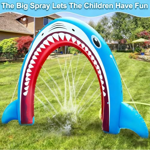 11Ft Long Inflatable Shark Sprinkler for Adults, Giant Outdoor Water Toys Blow up Shark Arch Sprinkler for Adults Fun Summer Gifts Backyard Garden Lawn Water Party Games Outside Activities