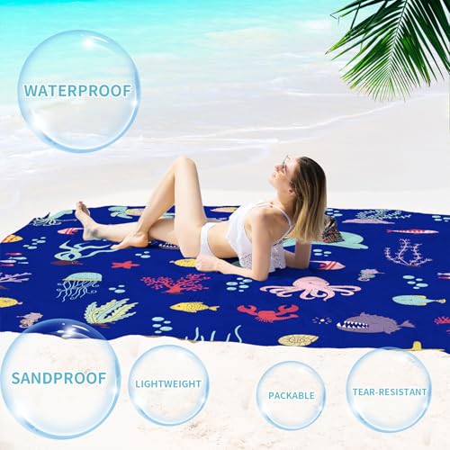 Beach Blanket Waterproof Sandproof 78''×81'' Large Suits 1-5 Adults Oversized Lightweight Picnic Mat Sand-Free Blanket for Camping Hiking Beach Travel - color: Dark Cartoon, size: 78''x81''