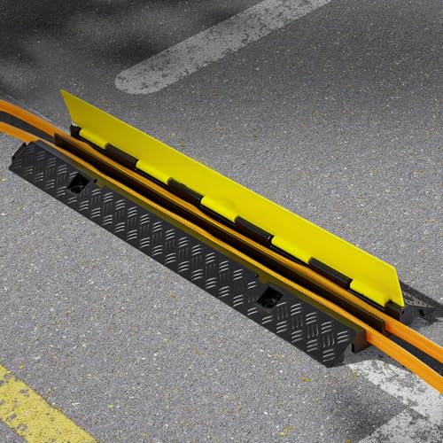 VEVOR Cable Protector Ramp, 22,000 lbs/axle Capacity, 2 Channel Heavy Duty Rubber Cord Hose Wire Cover, 1.3 x 1.2 in Channel, Traffic Speed Bump with Flip-Open Top Cover, for Indoor Outdoor, 1 Pack - style: 2 Channel-1PC