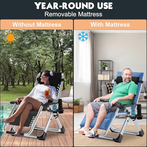 MOPHOTO Zero Gravity Chair, Outdoor Padded Lounge Chair with Side Table, Zero Gravity Recliner Chair, Outdoor Reclining Chair, Sturdy & Comfortable, Supports up to 440lbs - color: Cruious Blue, style: Zero Gravity Chair