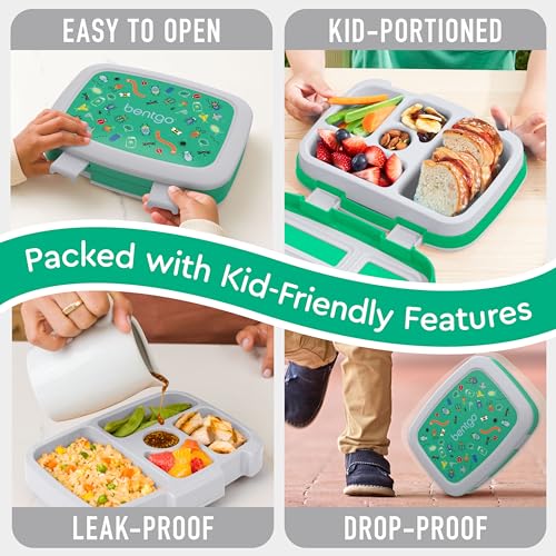 Bentgo Kids Prints Leak-Proof, 5-Compartment Bento-Style Kids Lunch Box - Ideal Portion Sizes for Ages 3-7, Durable, Drop-Proof, Dishwasher Safe, & PFAS & BPA-Free Materials (Bug Buddies) - color: Bug Buddies