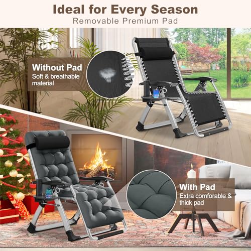 DoCred Comfy Chair, Folding Chair Recliner Chair for Bedroom and Living Room, Folding Reclining Patio Chairs Lounge Chair with Removable Cushion for Indoor Outdoor - color: Modern Gray