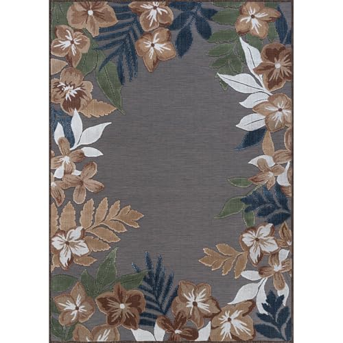 Outdoor Rug 9x12 Washable Area Rugs Indoor Outdoor Carpets Brown Border Floral Non Shedding Waterproof Easy Clean Patio Deck Porch Living Room Bedroom Garden RV (9 X 12 Brown) - color: 1-brown, size: 9' x 12' (Rectangular)