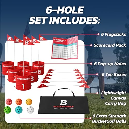 bucketgolf Game The Original Ultimate Backyard Lawn Golf Game for Family, Adults and Kids - Portable 6 Hole Golf Course Play Outdoor, Lawn, Park, Beach, Yard. - size: Without Clubs
