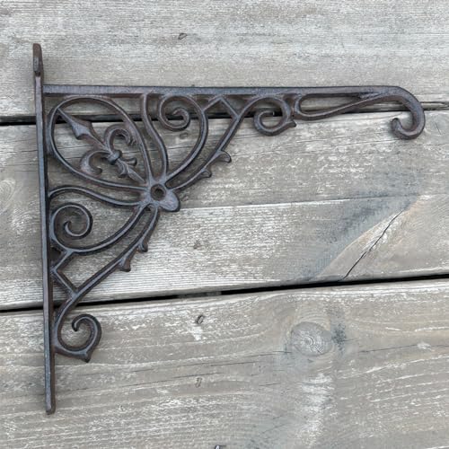 KiaoTime Cast Iron Hanging Hook Bracket Wall Hanger 12" Deep Outdoor Indoor Wall Hanging Bracket Hooks for Pots Basket Bird Feeder Wind Chime Lanterms Hanger Hardware Bracket
