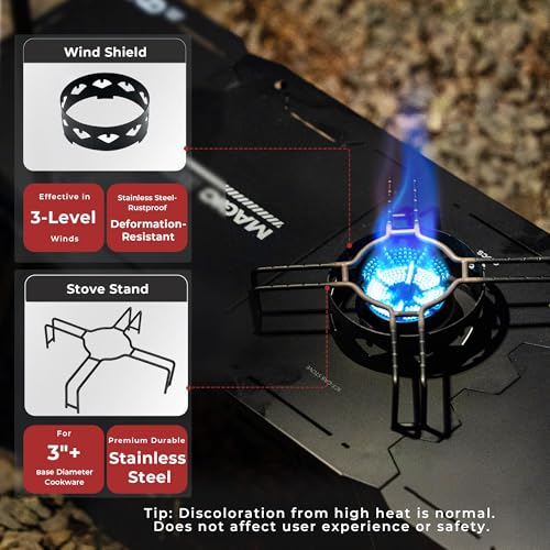 Alocs Camping Gas Stove, IGT Camp Table with Outdoor Stove, Folding Picnic Table with Portable Solo Stove, Carrying Bag, for Beach, Grilling, Hiking, Fishing, Tailgating, Backyard