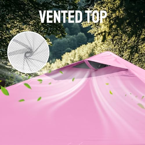 CROWN SHADES 10x10 Pop Up Canopy Tent - Patented Center Lock One Push Instant Outdoor Canopy Beach Tent with STO-N-Go Bag 8 Stakes & 4 Sand Bags，Pink - style: Pink