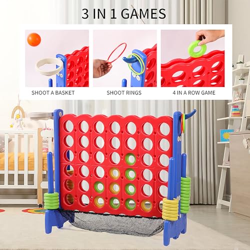 Giant 4 Row Game with Carrying Bag and Mesh Fabric .Giant 4-to-Score Game Set Suitable for Indoor and Outdoor Holiday Parties and Family Gatherings.（ Blue red） - color: Blue Red