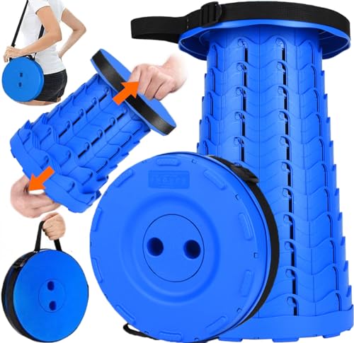 Fishboy Upgraded Collapsible Stool, 400lbs Max Weight, Lightweight But Sturdy, Portable Retractable Folding Telescoping Foldable Camping Stool for Adults Outdoor Fishing Hiking BBQ - color: All Blue
