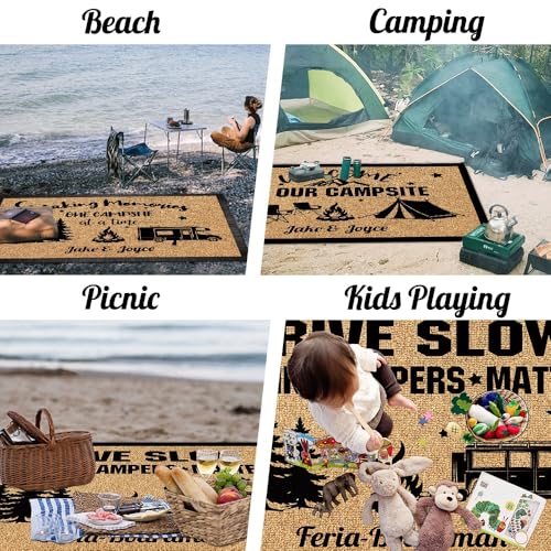 Custom Outdoor Rug for Camping Making Memories RV Trailer Decor Camping Rug for Outdoors, Backyard, Patio, Picnic, Beach, 66 x 99 Inch, 23 RV Optional - color: Making Memories, size: 5'6" x 8'3" (Rectangular)