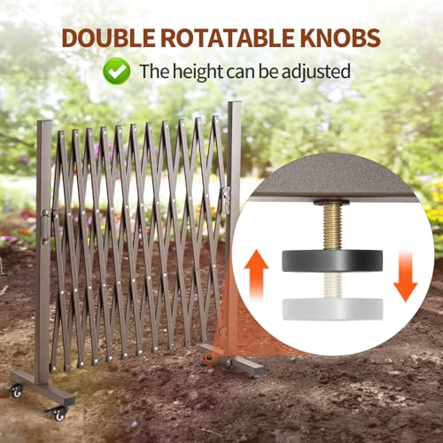 TECSPACE Aluminum Expandable Garden Fence, Portable Barricade Gate with Casters, Adjustable Retractable Fence Mobile Barricade Safety Barrier (Brown, 130×15×41 inch) - color: Brown, size: 126×15.2×40.6 Inch