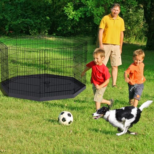 Pet Playpen Dog Pen Foldable Dog Exercise Fence 8 Panels 36 Inch Kennels Pet Playpen Options Ideal for Pet Medium Animals Outdoor Indoor (Playpen with Bottom Pad) - style: 24'' x 36'' with Bottom cover