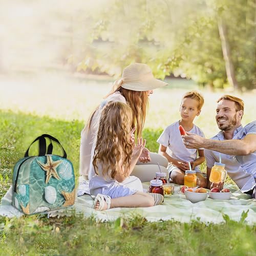 Insulated Lunch Bag, Starfish and Seashell on Beach Lunch Box for School Student Kids Boys Girls,Leakproof Small Lunch Tote for Adult Men Women,Reusable Lunch Cooler Tote Bag for Office Work Picnic - color: Starfish and Seashell on Beach