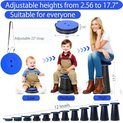Fishboy Upgraded Collapsible Stool, 400lbs Max Weight, Lightweight But Sturdy, Portable Retractable Folding Telescoping Foldable Camping Stool for Adults Outdoor Fishing Hiking BBQ - color: Blue