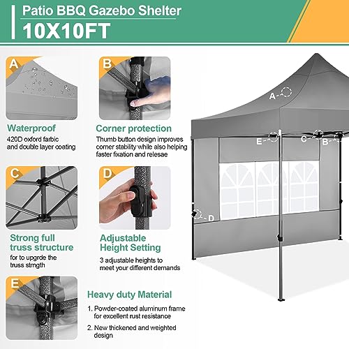 COBIZI 10x10 Pop Up Canopy with Sidewalls Heavy Duty Party Tent with Removable Awning Easy Up Outdoor Canopy Wedding, All Season Windproof&Waterproof with Roller Bag UPF 50+, Gray - color: Gray, size: 10x10 With 4 Sidewalls