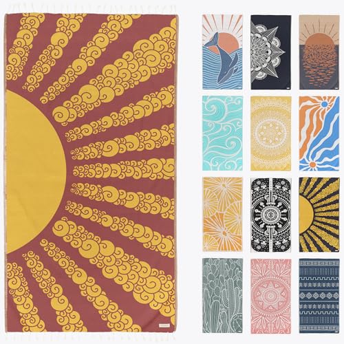 FESHKA Sand Free Turkish Beach Towel (37 x 67) Quick Dry Bath Towel, Oversized Beach Blanket, Lightweight for Travel - Made with 100% Organic Turkish Cotton - Golden Hour (Yellow/Maroon) - color: 23 - Yellow/Maroon