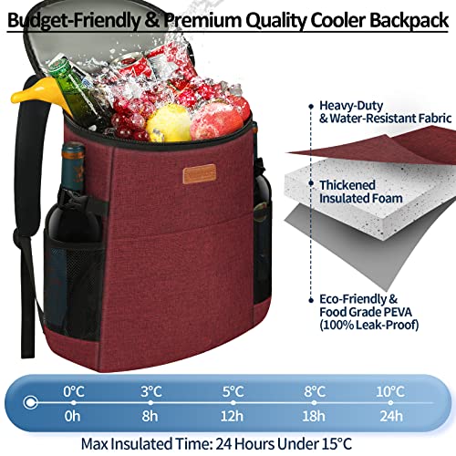 Camping Cooler Backpack 30 45 Cans, Soft Backpack Coolers Insulated Leak Proof Travel Cooler Bag Waterproof Lunch Picnic Beach Work Trip Thermal Bag Drink Beverage Beer Bag Cooler - color: Wine Red, size: 30 Cans