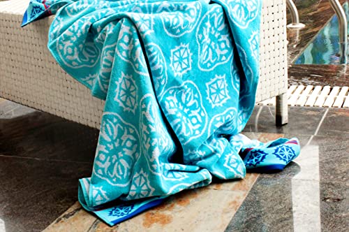 COTTON CRAFT Oversized XL Beach Towel 39 x 68-2 Pack - 100% Cotton Velour - Big & Huge - Pool Picnic Bath Towels - Jacquard Terry Thick Plush Super Soft Luxury - 450 GSM - Summer Trellis Pool Blue - color: Summer Trellis Pool Blue, size: 2 Pack - 39x68