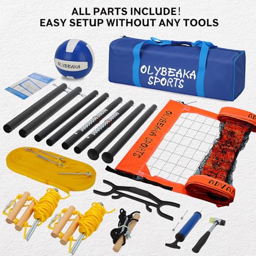 Professional Outdoor Volleyball Net Set for Backyard Beach with 1.7" Aluminum Poles, 45-ply HDPE Net, PU Volleyball and Pump, Boundary Line, Large Carry Bag - Anti-sag & Easy Setup - color: Orange