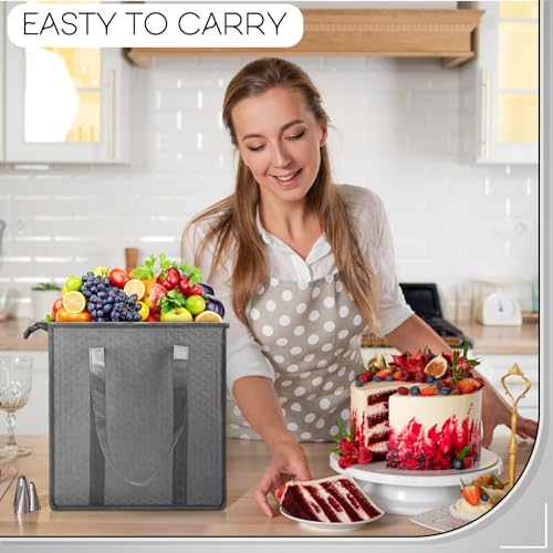 10 Pack Large Insulated Grocery Bags Reusable Shopping Bags with Zippered Top 13 x 12 x 7 Inch Thermal Cooler Totes Bulk with Handles for Hot Cold Food Delivery Refrigerator (Grey,Black) - color: Grey,Black