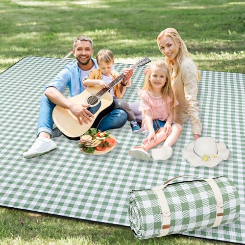G GOOD GAIN Picnic Blankets Outdoor Extra Large - 80"x80" Portable Waterproof Picnic Blanket, Machine Washable 3-Layer Foldable Park Mat with Sandproof Backing for Grass, Hiking, Travel (Olive Green) - color: Olive Greed