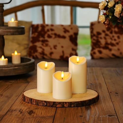 Homemory Rechargeable Flameless Candles, LED Candles, Battery Operated Candles with Remote and Timers, Outdoor Waterproof, Long Lasting, Set of 3 - color: Ivory White, size: D3"H4"5"6"
