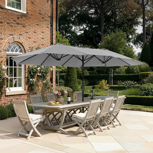 SUPERJARE 13FT Outdoor Umbrella for Patio, Double sided Pool Umbrellas with Fade Resistant Canopy, Large Table Umbrella for Deck, Market, Backyard - Gray(No Base) - color: Gray, size: 13FT
