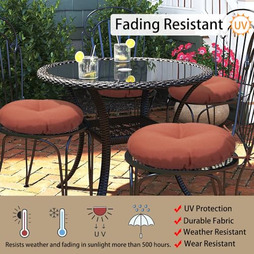 Magpie Fabrics Outdoor Round Bistro Seat Cushions with Ties, 15"x15"x4" Set of 2, Tufted Waterproof Barstool Chair Pads for Patio Home Garden Office, Coral - color: Coral