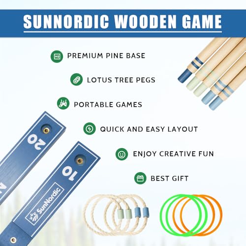 SunNordic Wooden Ring Toss Game Set, Backyard Beach Camping Game with Toss Rings & Portable Carrying Bag, Outdoor Lawn & Yard Games for Kids, Adults & Family - color: Iceberg Blue
