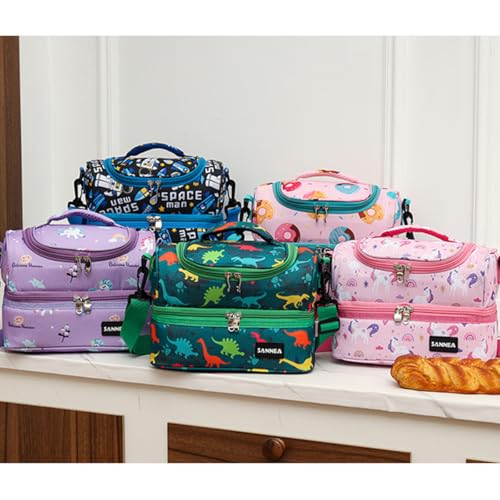 Double Deck Lunch Bag Cooler Insulated Lunch Box Tote 7L Dinosaur Age Bento Bags with Removable Adjustable Strap - color: 7L Dinosaur Age