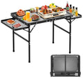 Folding Camping Table with 2 Extra Desktop, Height Adjustable Portable Grill Table, Metal Outdoor Grill Table for Outside, Camping Cooking Tables for Picnic, BBQ, 53.14 x 26.6 x 23.6 inches Large Size - style: 26.6"H Grill Table