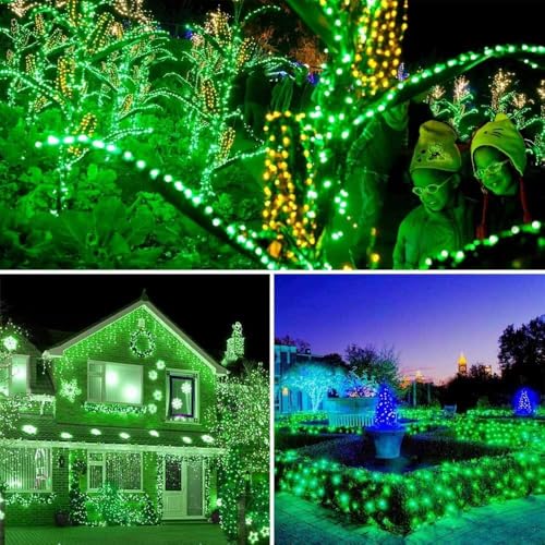 Joomer Green Solar String Lights, 39FT 100LED Waterproof Outdoor Lights with 8 Modes Twinkle Fairy Light for Garden, Patio, Yard, Tree, Christmas St. Patrick's Day Decor - color: Green