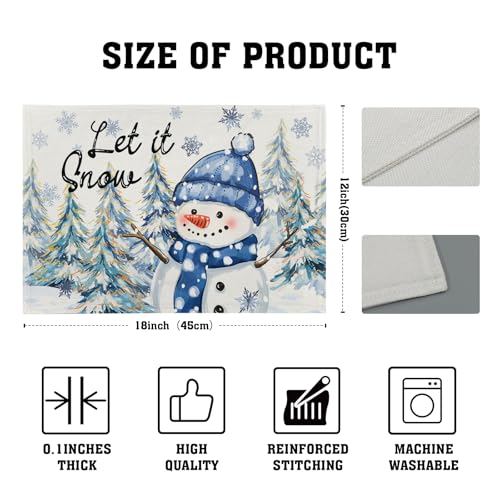 Winter Placemat Set of 4, 12x18 Inch Farmhouse Seasonal Snowman Snow Linen Washable Heat Resistant Table Mats for Holiday Party Picnic Dining Decoration - color: Winter Snowman