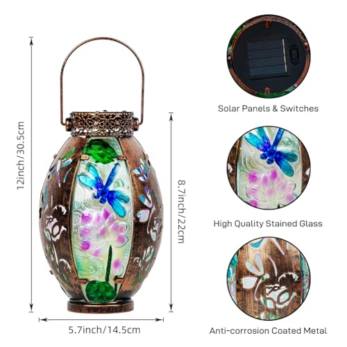STARSOUL 2 Pack Solar Lantern Outdoor Waterproof, Hanging Solar Lantern for Patio Garden Yard Decor, Dragonfly Garden Decor, Dragonfly Gift for Women - color: Dragonfly-B