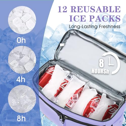 Scothen Backpack Cooler with Double Decker & 12 Ice Packs- Keeps 36 Cans Cold for Up to 24 Hours- Waterproof & Leak Proof Insulated Cooler Backpack- Stylish Cooler Bookbag for Women Travel Work Beach - color: Light purple