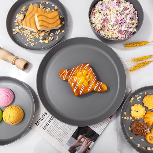 EI 12pcs Wheat Straw Dinnerware Set of 4,Kitchen Plates and Bowls,Reuasble Plates,Unbreakable Dinner Plate,Hard Premium Plastic Plate for Camping,Picninc,Halloween - color: Dark Grey Wheat Straw Plates and Bowls