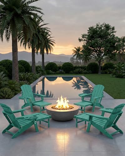 NAVINE Adjustable Adirondack Chair with Retractable Ottoman Set of 4, HDPE Folding Adirondack Chair with Cup Holder, All Weather Fire Pit Chair for Outdoor. - color: Lake Blue, size: 4 pcs