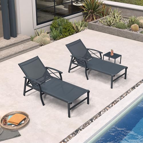 PURPLE LEAF Oversized Chaise Lounge Chair Outdoor Set of 2 Extra Wide Pool Lounge Chairs 5 Adjustable Position with Armrests and Side Table Aluminum Patio Lounge Chair for Outside Beach Pool, Grey - color: Grey, size: Oversized