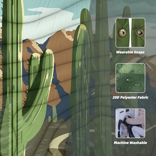 Outdoor Camping Blanket with Sherpa Lining, Extra Warm Thick Camp Blankets and Puffy Ultralight Soft Poncho DWR Camping Quilt for Cold Weather, Adventure, Sleeping, Backpacking 78"x 56" - color: Cactus Green, size: 78 x 56 inches