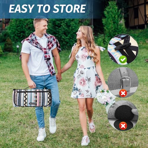 Picnic Blankets Extra Large Outdoor - Beach Blanket Waterproof Sandproof with Shoulder Strap, Machine Washable, Picnic Mat with Stakes for Grass Concert, Park.BohoGeometry - color: Black