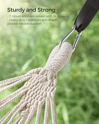 SONGMICS Double Hammock, 98.4 x 59.1 Inches, 660 lb Load Capacity, with Compression Bag, Mounting Straps, Carabiners, for Terrace, Balcony, Garden, Outdoor, Camping, Beige UGDC15M - color: Beige