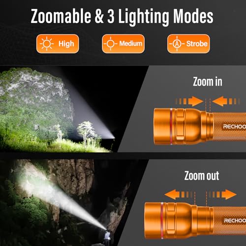 Rechargeable Flashlights High Lumens, G1000 Super Bright Flash Light 2 Pack, Small Zoomable LED Flashlight with 3 Lighting Modes, Portable Flashlight for Camping Essentials (Battery Included)-Orange - color: Orange, size: 2 Pack