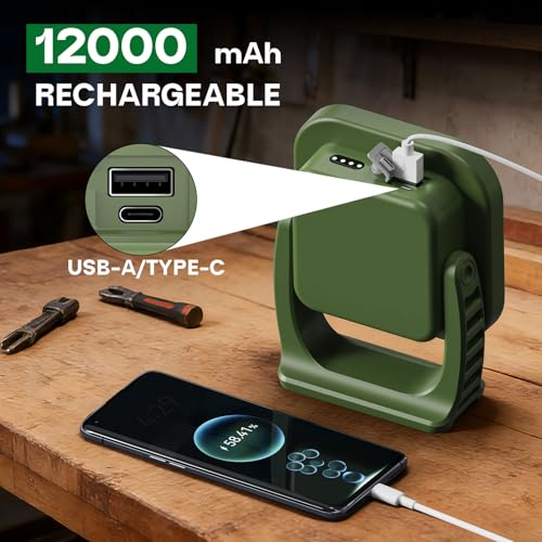 Magnetic Rechargeable Work Light with Stand, 4000LM Portable LED Light for Garage, Home, Emergency, Car Repair and Camping, 3 Color Temperatures, IP65 Waterproof