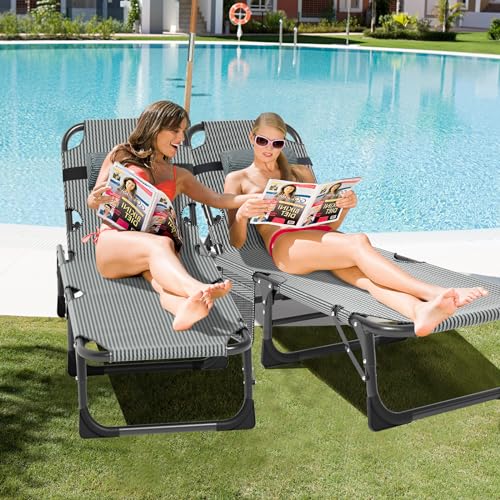 Slsy Sleeping Cots for Adults, 5-Position Folding Chaise Lounge Chairs Outdoor, Portable Folding Bed Cot Lounge Chair for Beach Lawn Camping Pool Sun Tanning - color: Flannel Gray