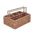 PEMAR Large L-Sized Hand Woven Utensil Caddy Carrier, Natural Jute Wicker Condiment Holder for Table, Kitchen Set Counter Top Silverware Organizer, Rustic Storage for Forks, Spoons, Seagrass