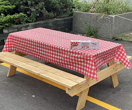 Neatiffy Disposable Plastic Table Cloth Roll | 54 in x 108 Ft Waterproof Tablecloth | Table Cover for Rectangle, Square, Round Oval Tables | Picnic, Party, Banquet, Birthdays, Weddings, Red Checkered - color: Red Gingham