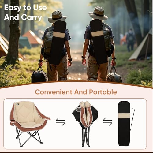 Northroad 2 Pack Oversized Camping Chair,Outdoor Padded Folding Lawn Chair w/Cup Holder,Carry Bag for Beach, Hiking, and Picnics,Heavy-Duty 300-lbs Capacity, Moca&Cream - color: Moca&cream