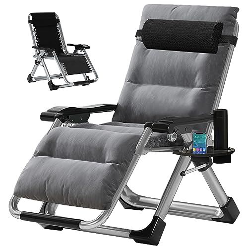 ABORON Zero Gravity Chair,Premium Outdoor Lawn Folding Lounge Chairs,Sturdy Adjustable Reclining Patio Chairs with Removable Cushion,Headrest & Tray - color: Obscure Gray